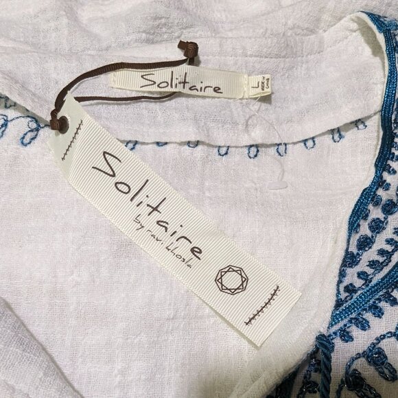 Solitaire by Ravi Khosla sleeveless blue white Summer bohemian embroidered Tunic - Picture 8 of 15